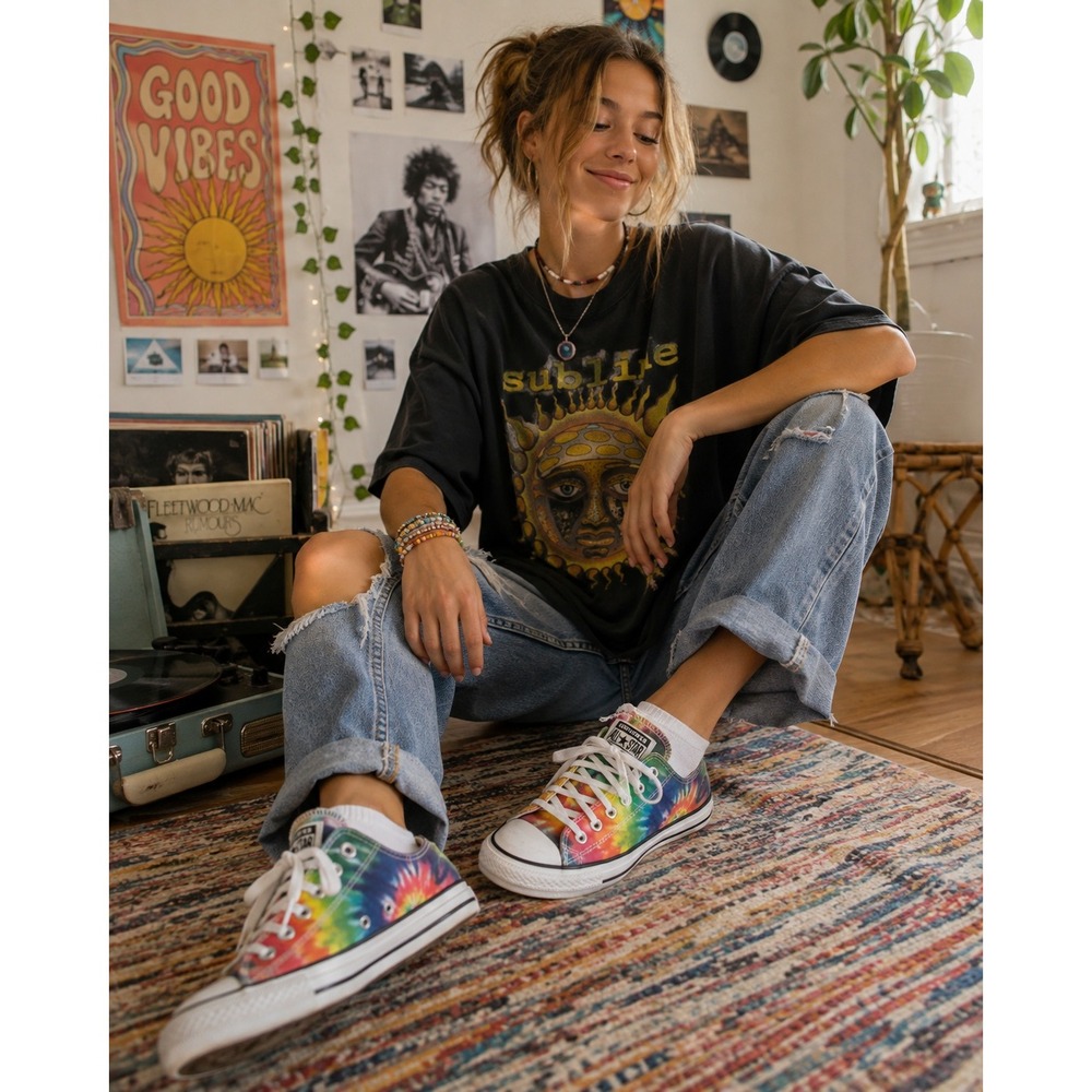 Converse Chuck Taylor Tie Dye Sneakers Womens 8 Y2K Festival Low Top Kidcore